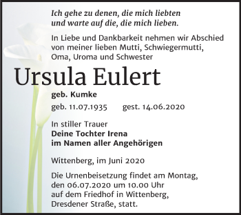 Traueranzeige von Ursula Eulert von Super Sonntag Wittenberg
