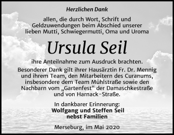 Traueranzeige von Ursula Seil von Super Sonntag Merseburg/Querfurt