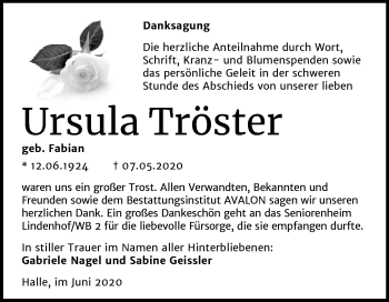 Traueranzeige von Ursula Tröster von Mitteldeutsche Zeitung Halle/Saalkreis
