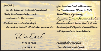 Traueranzeige von Uta Exel von Wochenspiegel Bitterfeld