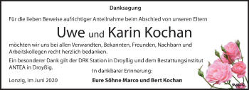 Traueranzeige von Uwe und Karin Kochan von Mitteldeutsche Zeitung Zeitz