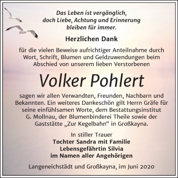 Traueranzeige von Volker Pohlert von Mitteldeutsche Zeitung Merseburg/Querfurt