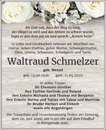 Traueranzeige von Waltraud Schmelzer von Super Sonntag Quedlinburg