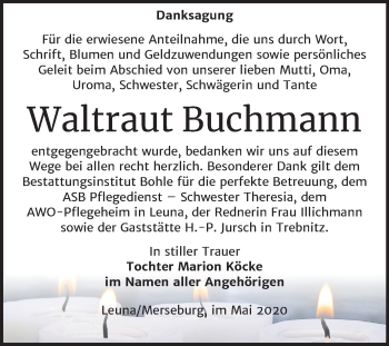 Traueranzeige von Waltraut Buchmann von Mitteldeutsche Zeitung Merseburg/Querfurt