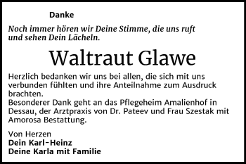 Traueranzeige von Waltraut Glawe von Super Sonntag Dessau-Roßlau