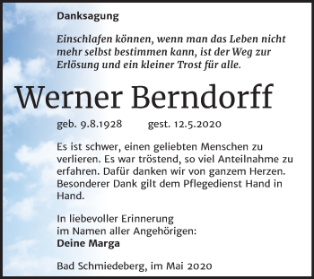 Traueranzeige von Werner Berndorff von Super Sonntag Wittenberg