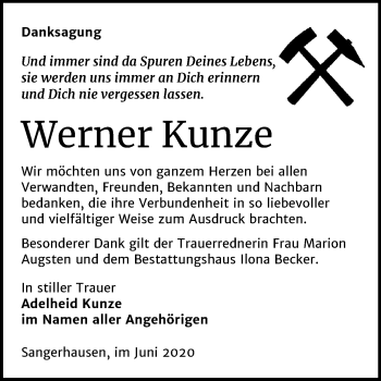 Traueranzeige von Werner Kunze von Super Sonntag Sangerhausen