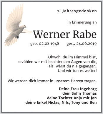 Traueranzeige von Werner Rabe von Mitteldeutsche Zeitung Merseburg/Querfurt