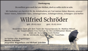 Traueranzeige von Wilfried Schröder von Super Sonntag Sangerhausen