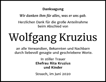 Traueranzeige von Wolfgang Kruzius von Mitteldeutsche Zeitung Wittenberg