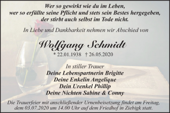 Traueranzeige von Wolfgang Schmidt von Super Sonntag Dessau-Roßlau