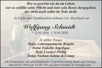 Traueranzeige von Wolfgang Schmidt von Mitteldeutsche Zeitung Dessau-Roßlau