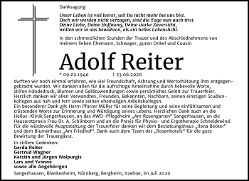 Traueranzeige von Adolf Reiter von Mitteldeutsche Zeitung Sangerhausen