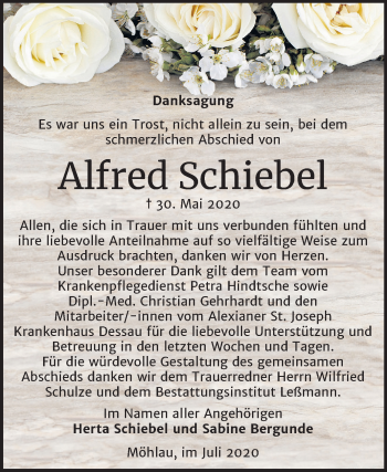 Traueranzeige von Alfred Schiebel von Super Sonntag Wittenberg