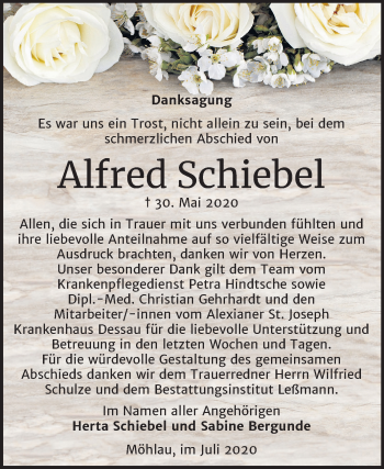 Traueranzeige von Alfred Schiebel von Mitteldeutsche Zeitung Wittenberg