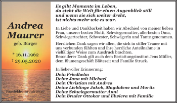 Traueranzeige von Andrea Maurer von Mitteldeutsche Zeitung Mansfelder Land / Quedlinburg