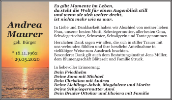 Traueranzeige von Andrea Maurer von Super Sonntag Mansfelder Land / Quedlinburg