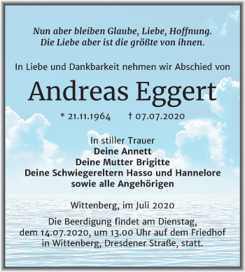 Traueranzeige von Andreas Eggert von Mitteldeutsche Zeitung Wittenberg