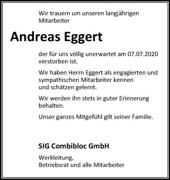 Traueranzeige von Andreas Eggert von Super Sonntag Wittenberg