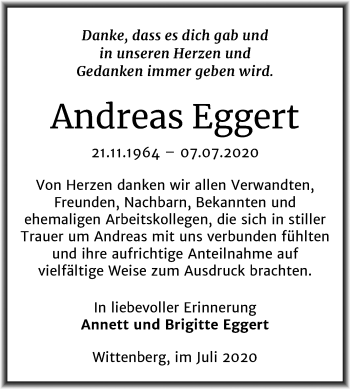 Traueranzeige von Andreas Eggert von Super Sonntag Wittenberg