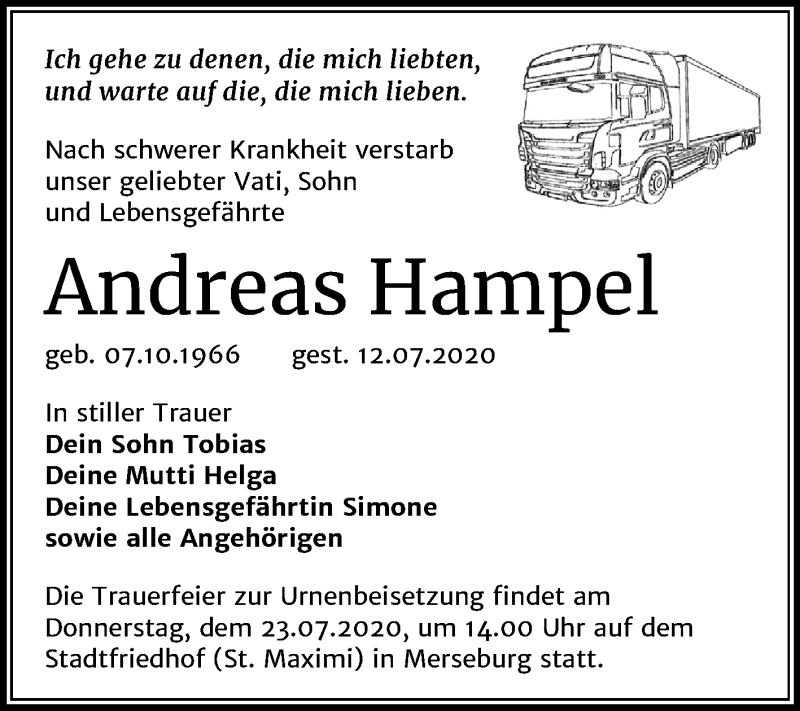 Traueranzeige für Andreas Hampel vom 18.07.2020 aus Mitteldeutsche Zeitung Merseburg/Querfurt