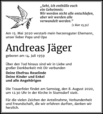 Traueranzeige von Andreas Jäger von Wochenspiegel Bitterfeld