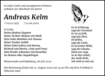 Traueranzeige von Andreas Kelm von Super Sonntag Zeitz