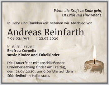 Traueranzeige von Andreas Reinfarth von Mitteldeutsche Zeitung Halle/Saalkreis