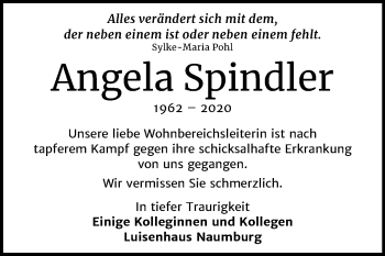 Traueranzeige von Angela Spindler von Mitteldeutsche Zeitung Naumburg/Nebra