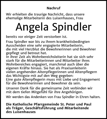 Traueranzeige von Angela Spindler von Mitteldeutsche Zeitung Naumburg/Nebra