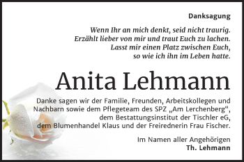Traueranzeige von Anita Lehmann von Super Sonntag Wittenberg