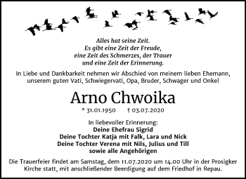 Traueranzeige von Arno Chwoika von Mitteldeutsche Zeitung Köthen
