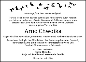 Traueranzeige von Arno Chwoika von Mitteldeutsche Zeitung Köthen