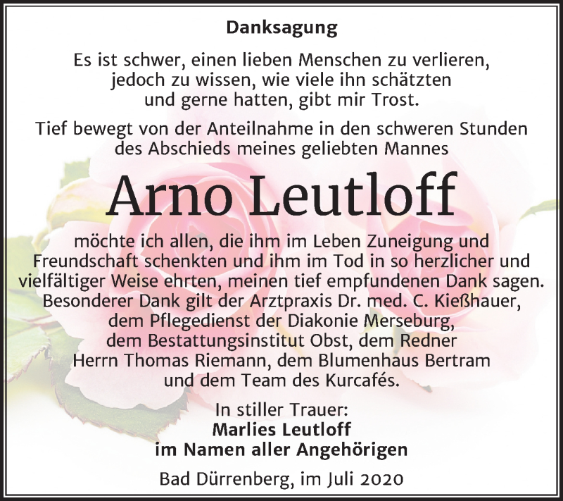  Traueranzeige für Arno Leutloff vom 11.07.2020 aus Mitteldeutsche Zeitung Merseburg/Querfurt