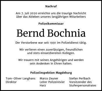Traueranzeige von Bernd Bochnia von Mitteldeutsche Zeitung Quedlinburg