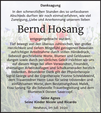 Traueranzeige von Bernd Hosang von Mitteldeutsche Zeitung Sangerhausen