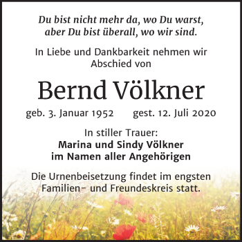 Traueranzeige von Bernd Völkner von Mitteldeutsche Zeitung Halle/Saalkreis