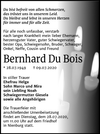 Traueranzeige von Bernhard Du Bois von Mitteldeutsche Zeitung Bernburg