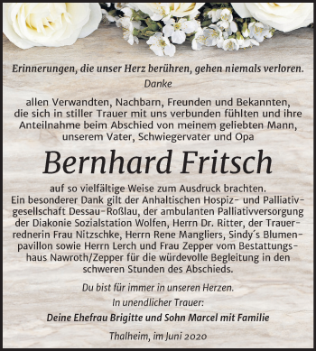Traueranzeige von Bernhard Fritsch von Mitteldeutsche Zeitung Bitterfeld