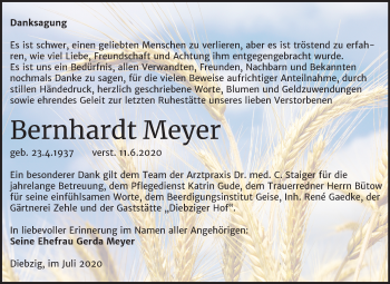 Traueranzeige von Bernhardt Meyer von Super Sonntag Köthen
