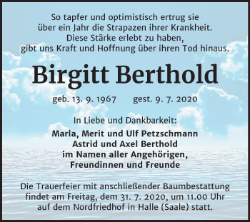 Traueranzeige von Birgitt Berthold von Mitteldeutsche Zeitung Halle/Saalkreis