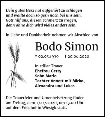 Traueranzeige von Bodo Simon von Mitteldeutsche Zeitung Wittenberg