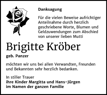 Traueranzeige von Brigitte Kröber von Super Sonntag Zeitz