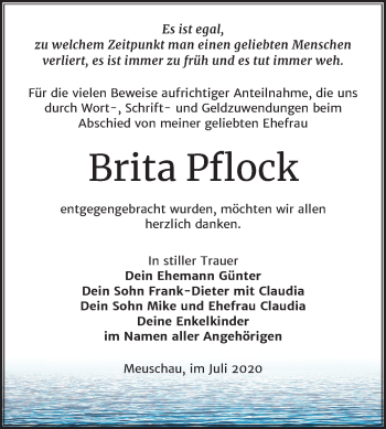 Traueranzeige von Brita Pflock von Super Sonntag Merseburg/Querfurt