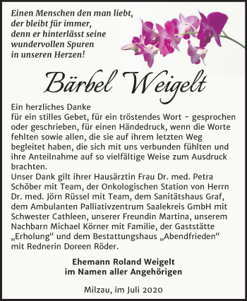 Traueranzeige von Bärbel Weigelt von Super Sonntag Merseburg/Querfurt