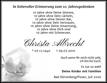 Traueranzeige von Christa Albrecht von Mitteldeutsche Zeitung Merseburg/Querfurt