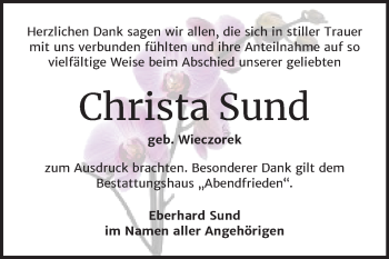 Traueranzeige von Christa Sund von Mitteldeutsche Zeitung Merseburg/Querfurt