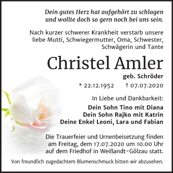 Traueranzeige von Christel Amler von Mitteldeutsche Zeitung Köthen