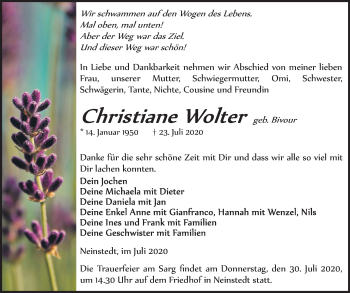 Traueranzeige von Christiane Wolter von Mitteldeutsche Zeitung Quedlinburg