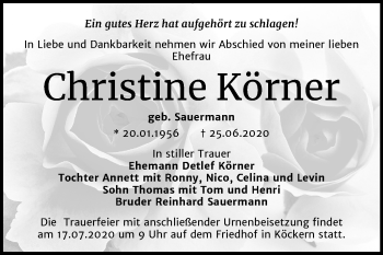 Traueranzeige von Christine Körner von Mitteldeutsche Zeitung Bitterfeld
